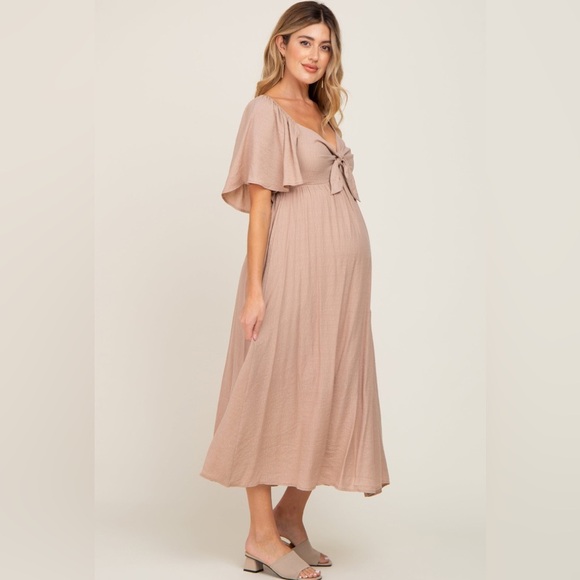 Pinkblush texture flutter sleeve tie bust midi dress nwot - Picture 2 of 6